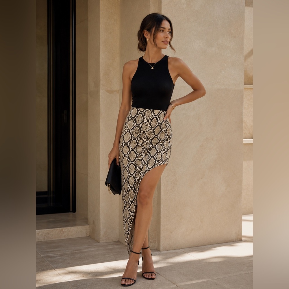 Torn Ronny Kobo Snake Print Skirt Asymmetrical S